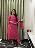 Rani pink mulcotton sequence embroidered dress