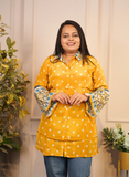 Yellow bandhni crape silk shirt