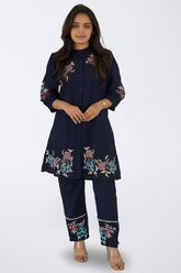 Dark Blue Silk Co-Ord Set β Festive Wear