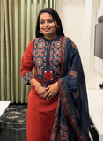 Red & blue cotton dress