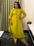 Greenish yellow jamdani cotton kurti set