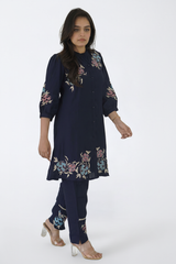 Dark Blue Silk Co-Ord Set – Festive Wear