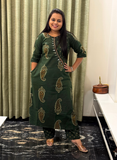 Green mirror work kurti set