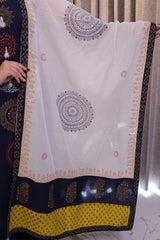 Navy Blue Printed Cotton Kurta Set with Matching Pants & Dupatta – 3 Piece Set