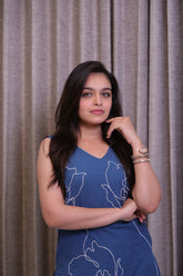 Blue Floral Printed Sleeveless Kurti with Straight Pants β 2 Piece Set