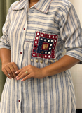 Off White handloom cotton kurti set with mirror hand work patch