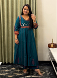Rama green mirror work anarkali kurti set