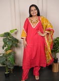 Red and yellow soft chanderi heavy dress