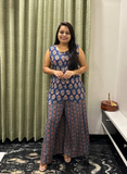 Blue sleaveless co-ord set with plazo