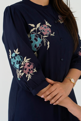 Dark Blue Silk Co-Ord Set – Festive Wear