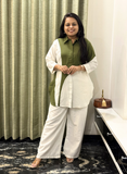 Green and Offwhite Cotton Katha Coord set