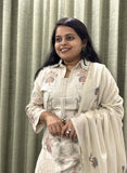 Beige Cotton Dress With Floral Thread Work & Palazzo