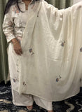 Beige Cotton Dress With Floral Thread Work & Palazzo