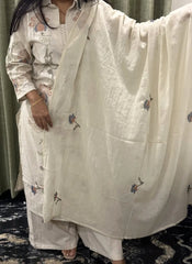 Beige Cotton Dress With Floral Thread Work & Palazzo