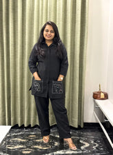 Black Cotton Co-ord Set With Back Work & Statement Pocket Design