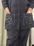Black Cotton Co-ord Set With Back Work & Statement Pocket Design