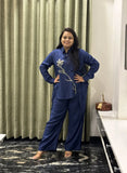 Blue Silk Co-ord Set with Side Tie-Up & Statement Embroidery
