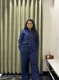 Blue Silk Co-ord Set with Side Tie-Up & Statement Embroidery