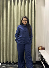 Blue Silk Co-ord Set with Side Tie-Up & Statement Embroidery