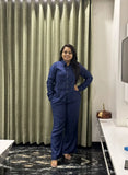 Blue Silk Co-ord Set with Side Tie-Up & Statement Embroidery