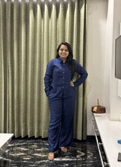 Blue Silk Co-ord Set with Side Tie-Up & Statement Embroidery