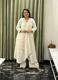 Off white Pure Khadi Premium Kurti Set with Hand-mirror work