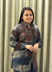 Grey Ajrakh aura crepe silk shirt