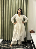 Off white Pure Khadi Premium Kurti Set with Hand-mirror work