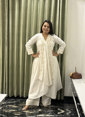 Off white Pure Khadi Premium Kurti Set with Hand-mirror work