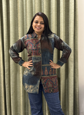 Grey Ajrakh aura crepe silk shirt