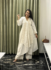 Off white Pure Khadi Premium Kurti Set with Hand-mirror work