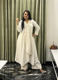 Off white Pure Khadi Premium Kurti Set with Hand-mirror work