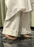 Off white Pure Khadi Premium Kurti Set with Hand-mirror work