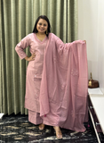 Baby pink V-neck Patch work pure cotton dress with pure mulcotton dupatta