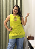 Parrot Green South Cotton Handworked Short Top