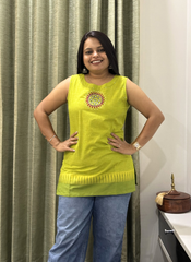 Parrot Green South Cotton Handworked Short Top