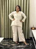 Off white Pure Khadi trending coord set with Hand-mirror work