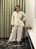 Off white Pure Khadi trending coord set with Hand-mirror work