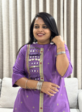 Jamdani Cotton Purple Mirror Worked Handcrafted Kurta with Straight Pants