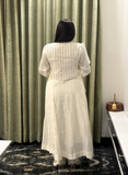 Creme Chanderi Embroidery with Applique round neck 3 piece set with jacket