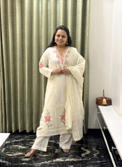 Off White Cotton Chikankari Dress