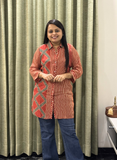 Red Ajrakh print crepe silk premium shirt