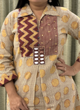 Biege and Maroon Hand-mirror work cotton kurti set