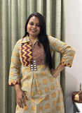 Biege and Maroon Hand-mirror work cotton kurti set