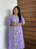 Lavender Cotton Abstract Mandala Embroidered Panel Kurta with Palazzo Set