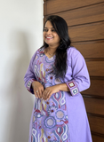 Lavender Cotton Abstract Mandala Embroidered Panel Kurta with Palazzo Set