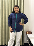 Navvy Blue Pure Jamdani Cotton Short Top