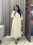 Off White Cotton Ethnic Embroidered A-Line Kurta Set
