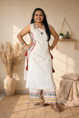 Khadi Cotton with Handweaving Sleeveless Kurta & Palazzo Set