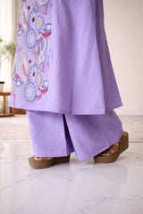 Lavender Cotton Abstract Mandala Embroidered Panel Kurta with Palazzo Set